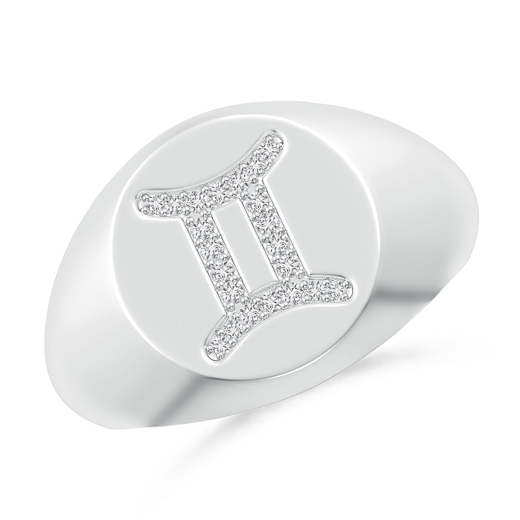 0.9mm HSI2 Diamond Gemini Zodiac Sign Signet Ring in White Gold