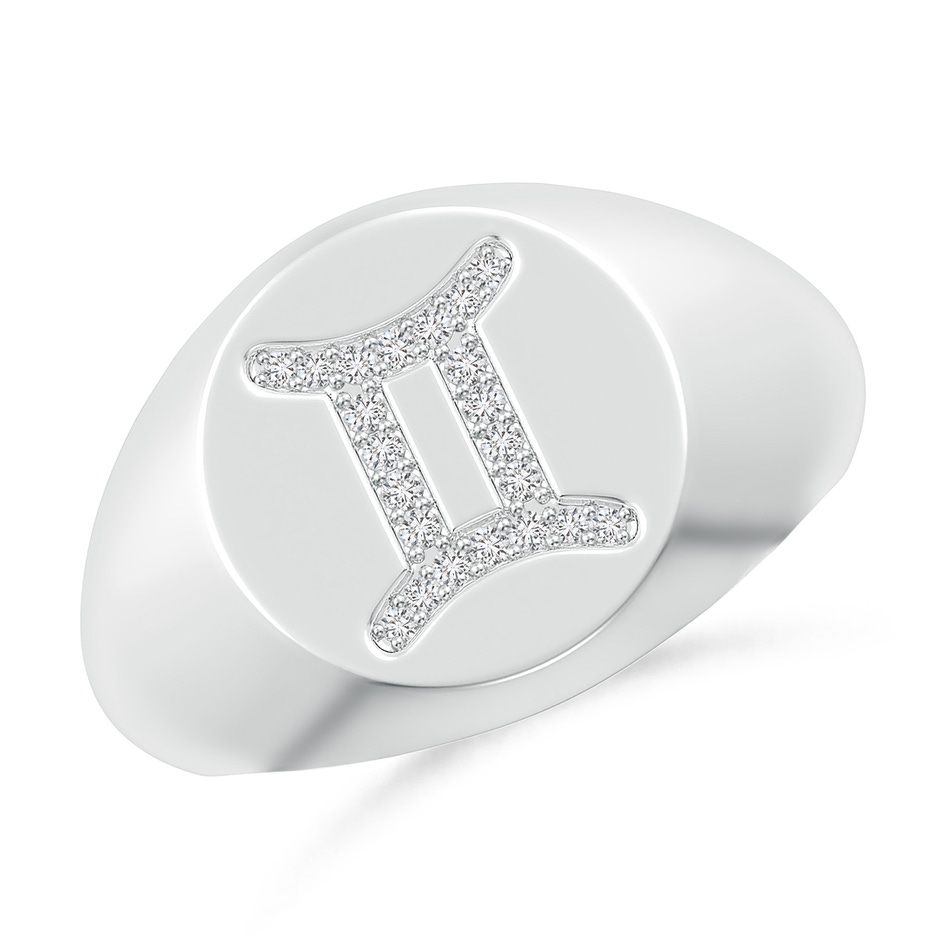 0.9mm HSI2 Diamond Gemini Zodiac Sign Signet Ring in White Gold 