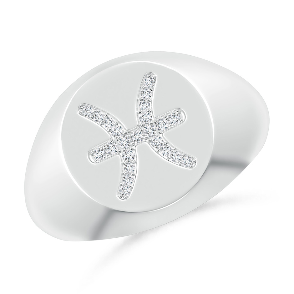 0.9mm GVS2 Diamond Pisces Zodiac Sign Signet Ring in White Gold 