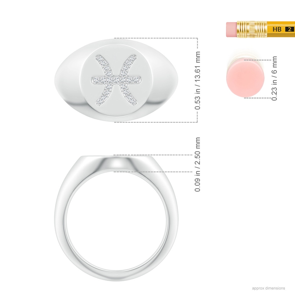 0.9mm GVS2 Diamond Pisces Zodiac Sign Signet Ring in White Gold ruler