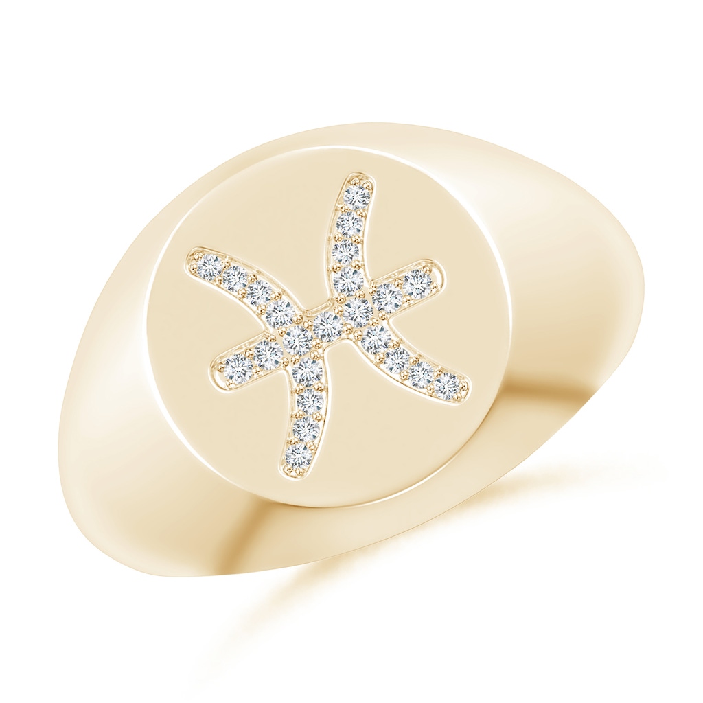 0.9mm GVS2 Diamond Pisces Zodiac Sign Signet Ring in Yellow Gold