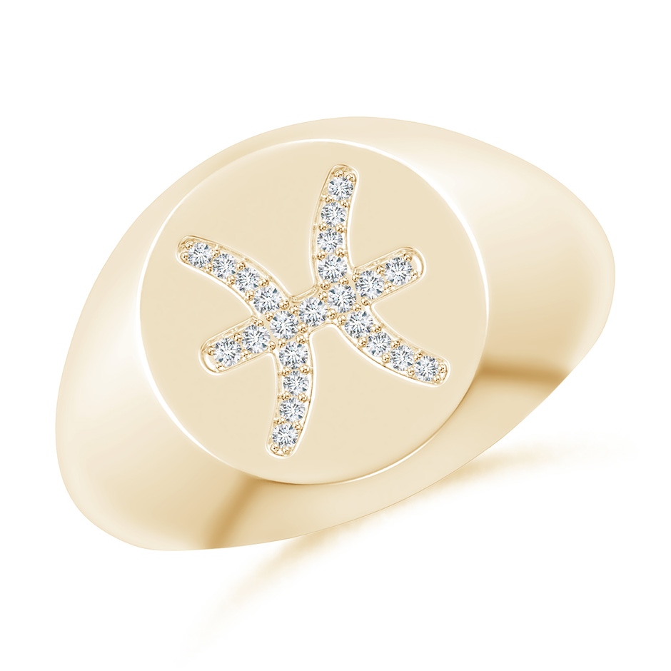 0.9mm GVS2 Diamond Pisces Zodiac Sign Signet Ring in Yellow Gold 