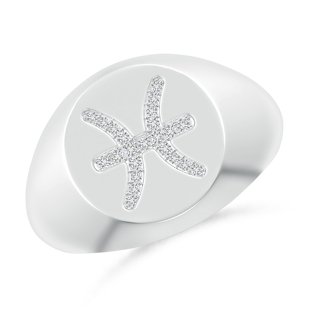 0.9mm HSI2 Diamond Pisces Zodiac Sign Signet Ring in White Gold