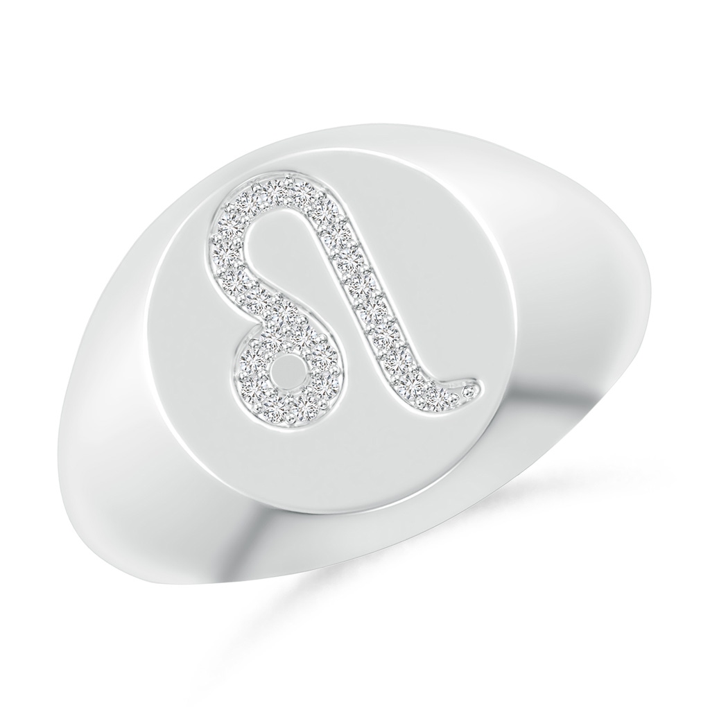 0.8mm HSI2 Diamond Leo Zodiac Sign Signet Ring in White Gold