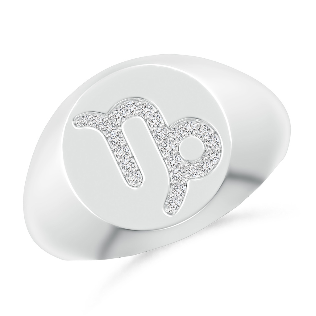 0.9mm HSI2 Diamond Capricorn Zodiac Sign Signet Ring in White Gold