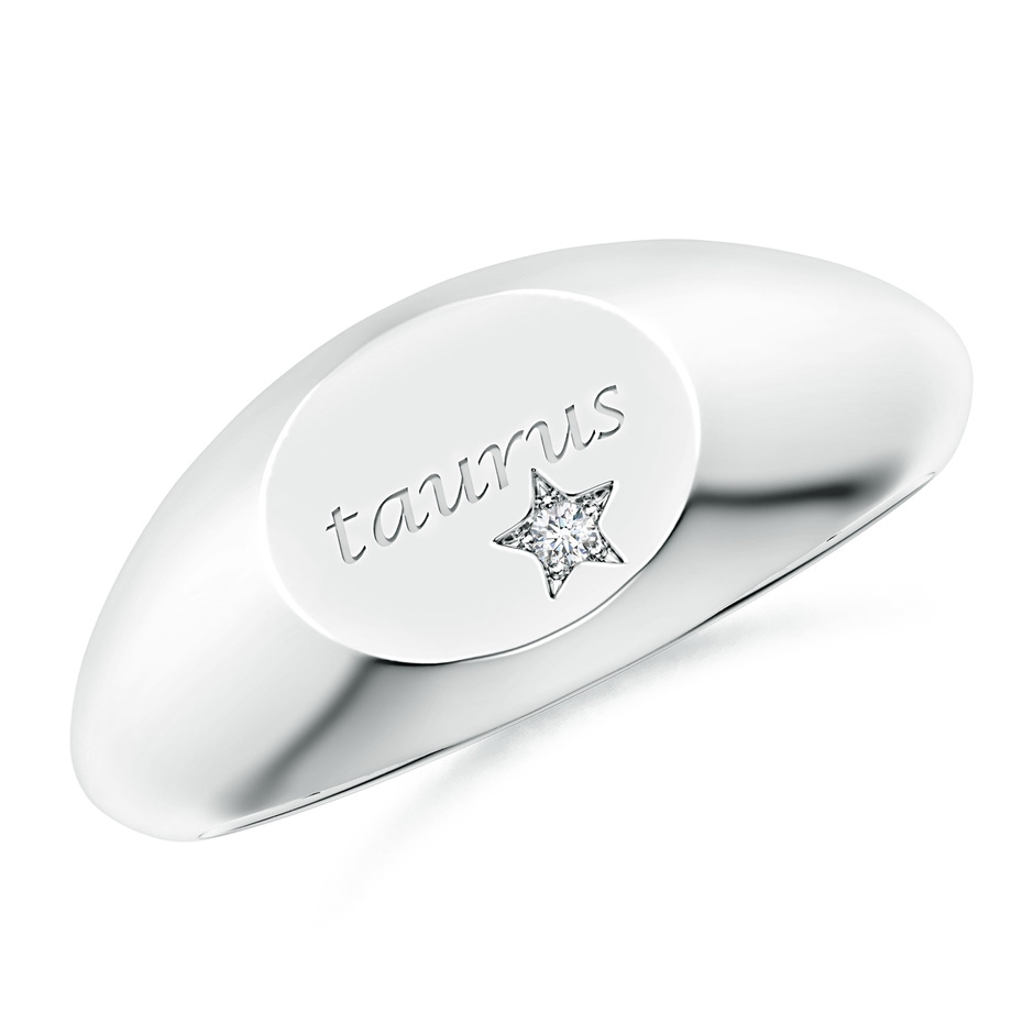 1.3mm GVS2 Diamond Taurus Engraved Signet Ring in White Gold 