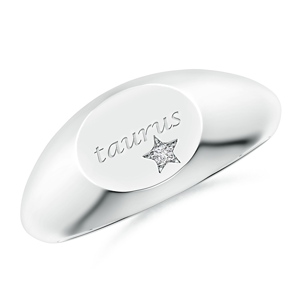 1.3mm HSI2 Diamond Taurus Engraved Signet Ring in White Gold