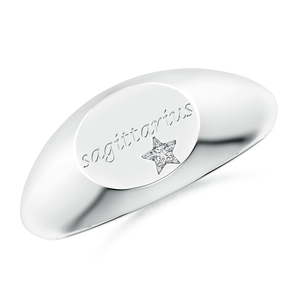 1.3mm HSI2 Diamond Sagittarius Engraved Signet Ring in White Gold