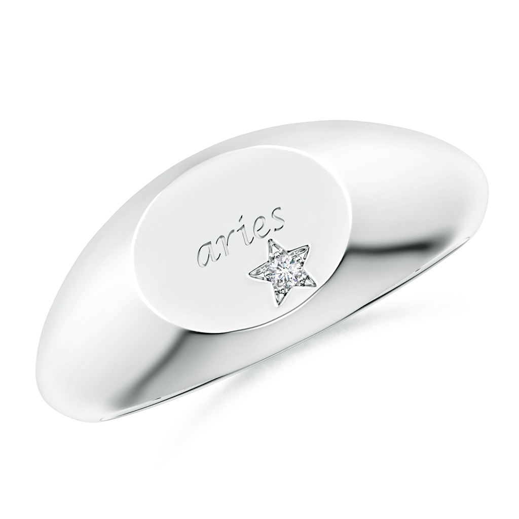 1.3mm GVS2 Diamond Aries Engraved Signet Ring in White Gold 