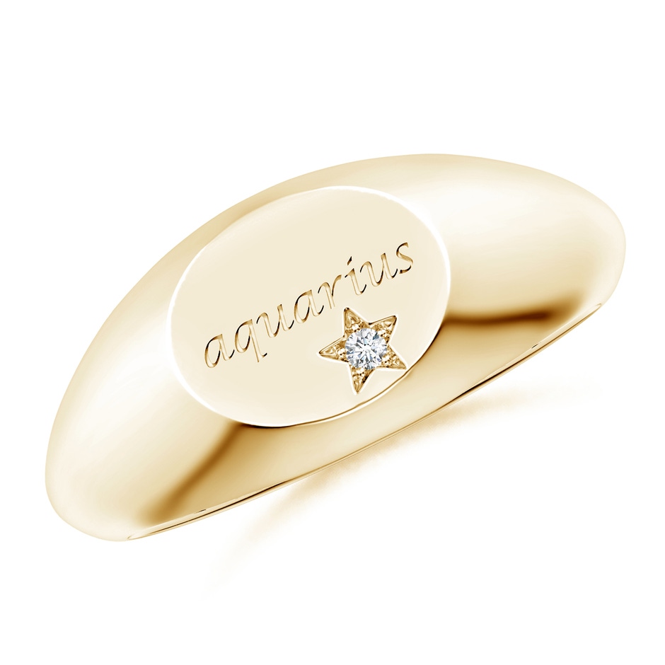 1.3mm GVS2 Diamond Aquarius Engraved Signet Ring in Yellow Gold 