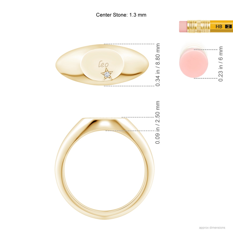 1.3mm GVS2 Diamond Leo Engraved Signet Ring in Yellow Gold ruler