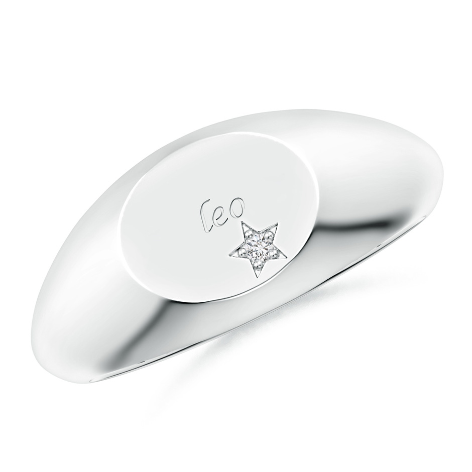 1.3mm HSI2 Diamond Leo Engraved Signet Ring in White Gold 