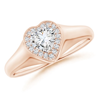 5mm GVS2 Heart-Shaped Diamond Halo Signet Ring in Rose Gold