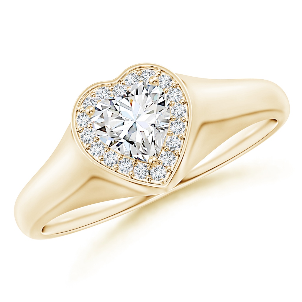 5mm GVS2 Heart-Shaped Diamond Halo Signet Ring in Yellow Gold