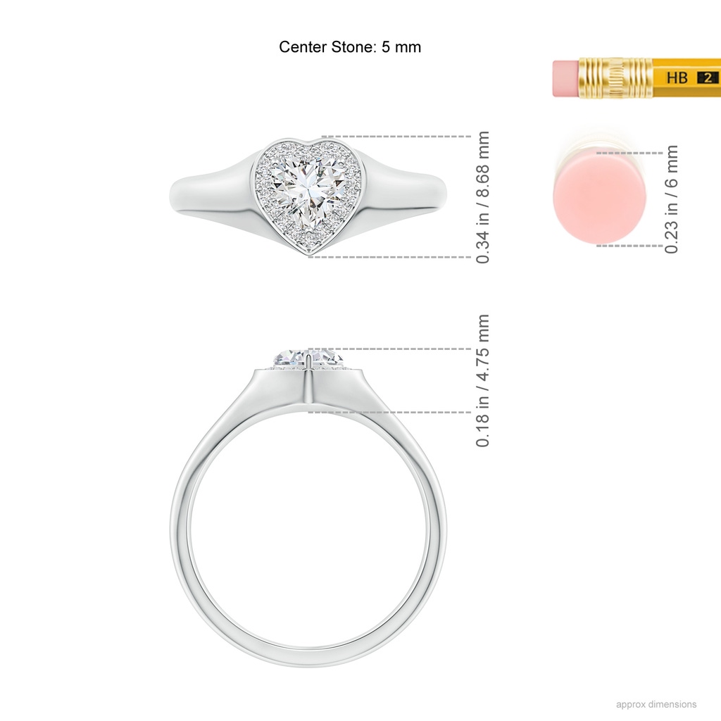 5mm HSI2 Heart-Shaped Diamond Halo Signet Ring in White Gold Ruler