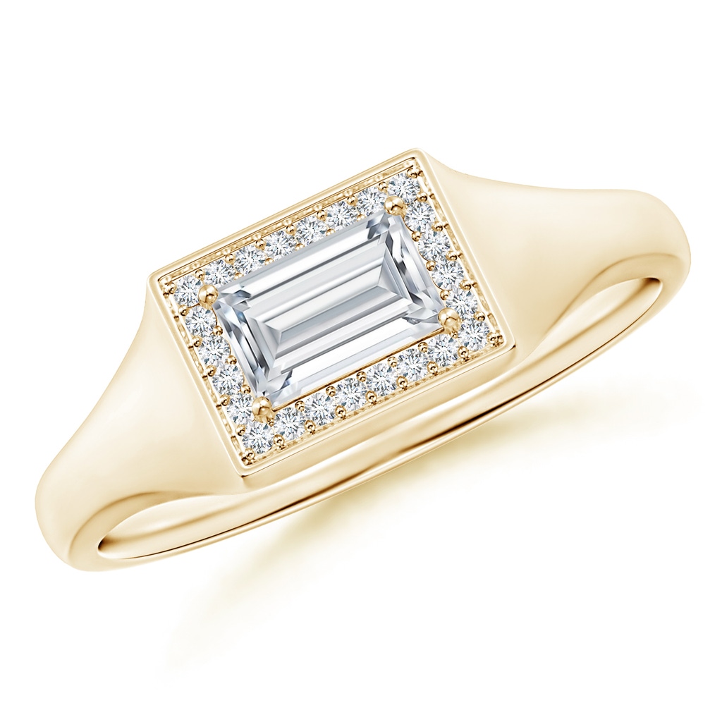 5.5X3.5mm GVS2 Baguette Diamond Halo Signet Ring in Yellow Gold