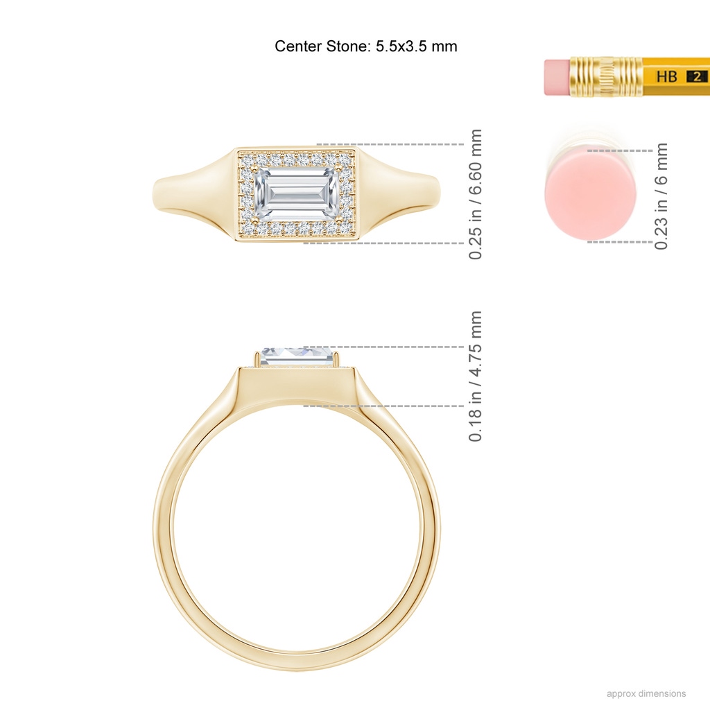 5.5X3.5mm GVS2 Baguette Diamond Halo Signet Ring in Yellow Gold Ruler