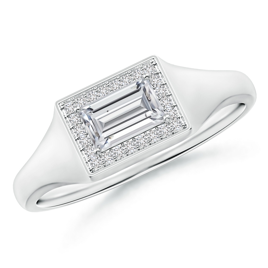 5.5X3.5mm HSI2 Baguette Diamond Halo Signet Ring in White Gold 