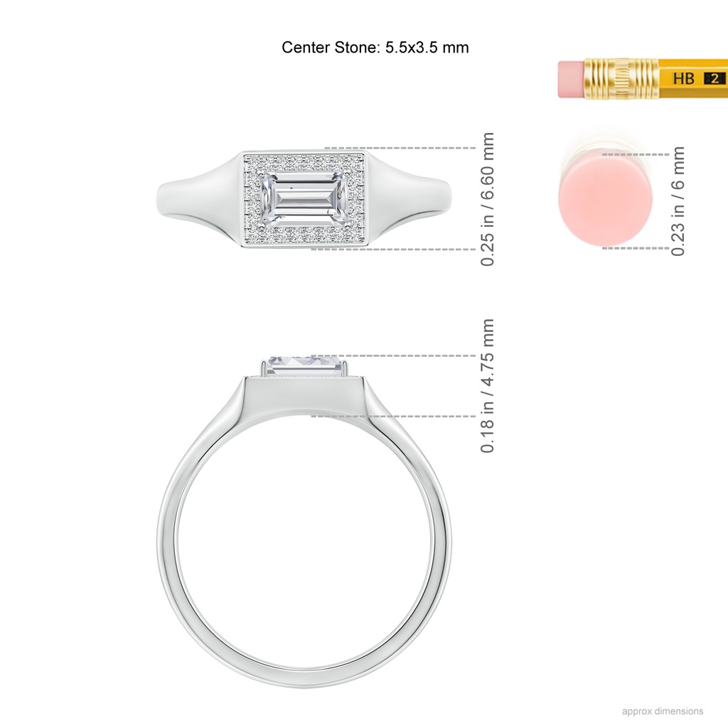 5.5X3.5mm HSI2 Baguette Diamond Halo Signet Ring in White Gold Ruler
