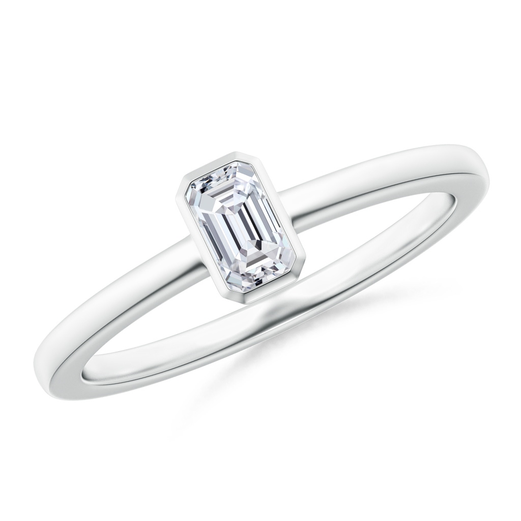 5x3mm HSI2 Bezel-Set Emerald-Cut Diamond Solitaire Ring in White Gold