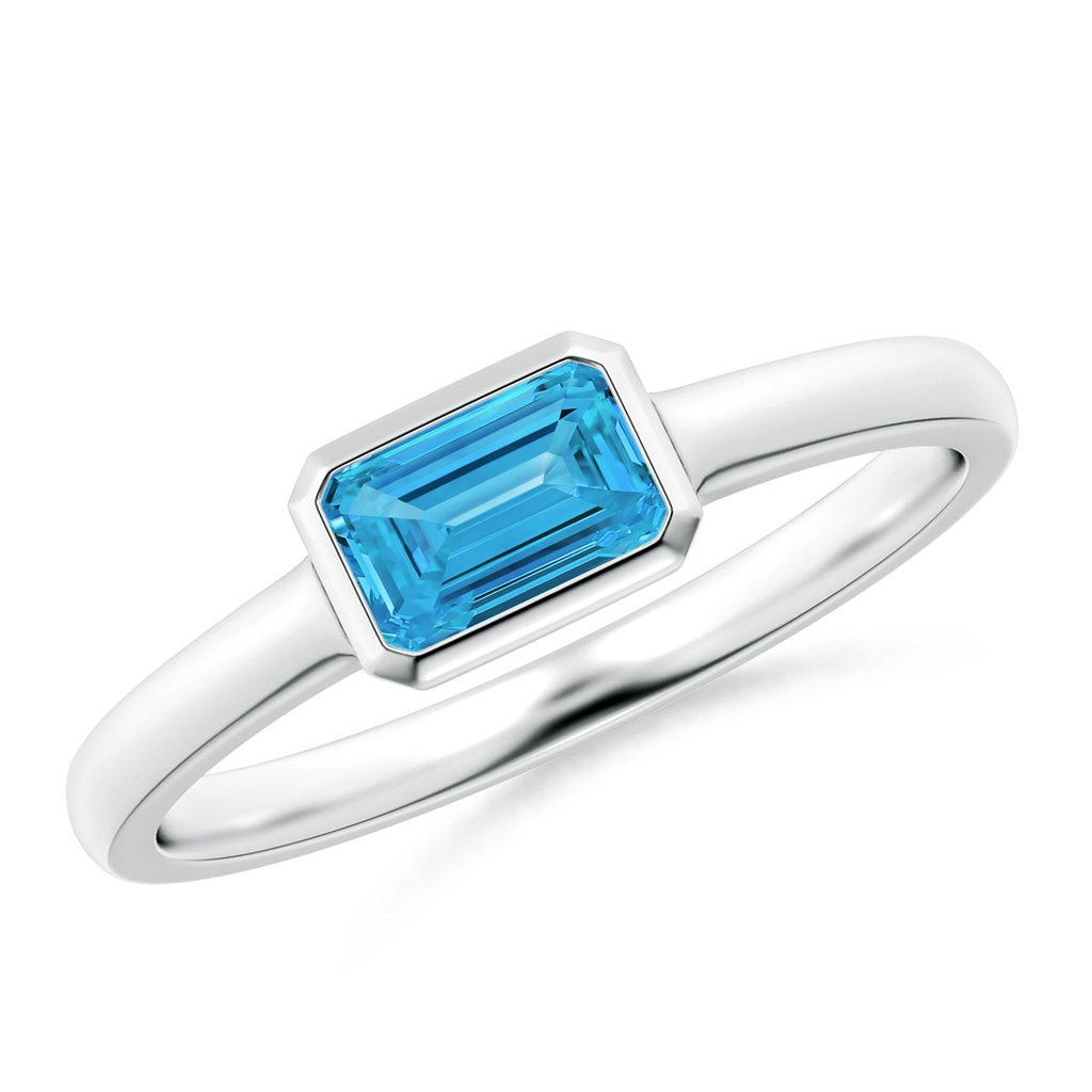 6x4mm AAAA East-West Emerald-Cut Fancy Intense Blue Diamond Solitaire Ring in Bezel Setting in P950 Platinum