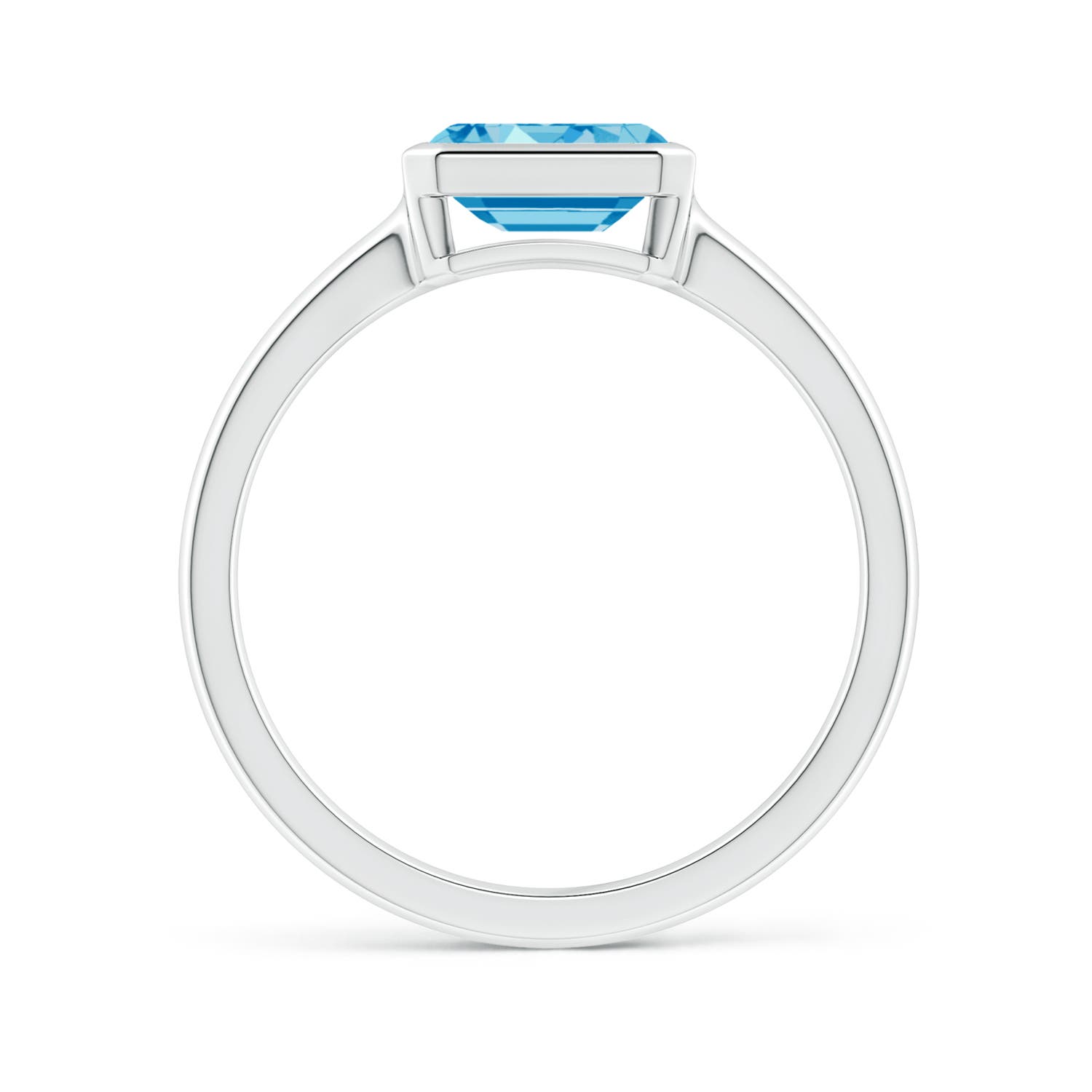 7x5mm AAAA East-West Emerald-Cut Fancy Intense Blue Diamond Solitaire Ring in Bezel Setting in White Gold - side 3