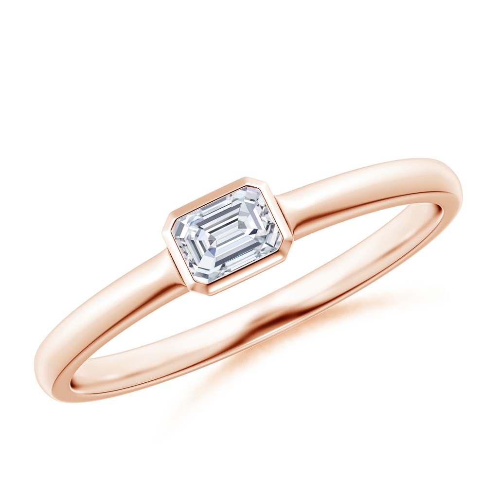 4x3mm GVS2 East-West Emerald-Cut Diamond Solitaire Ring in Bezel Setting in Rose Gold