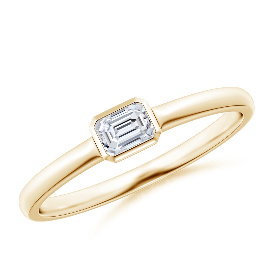 4x3mm HSI2 East-West Emerald-Cut Diamond Solitaire Ring in Bezel Setting in Yellow Gold 