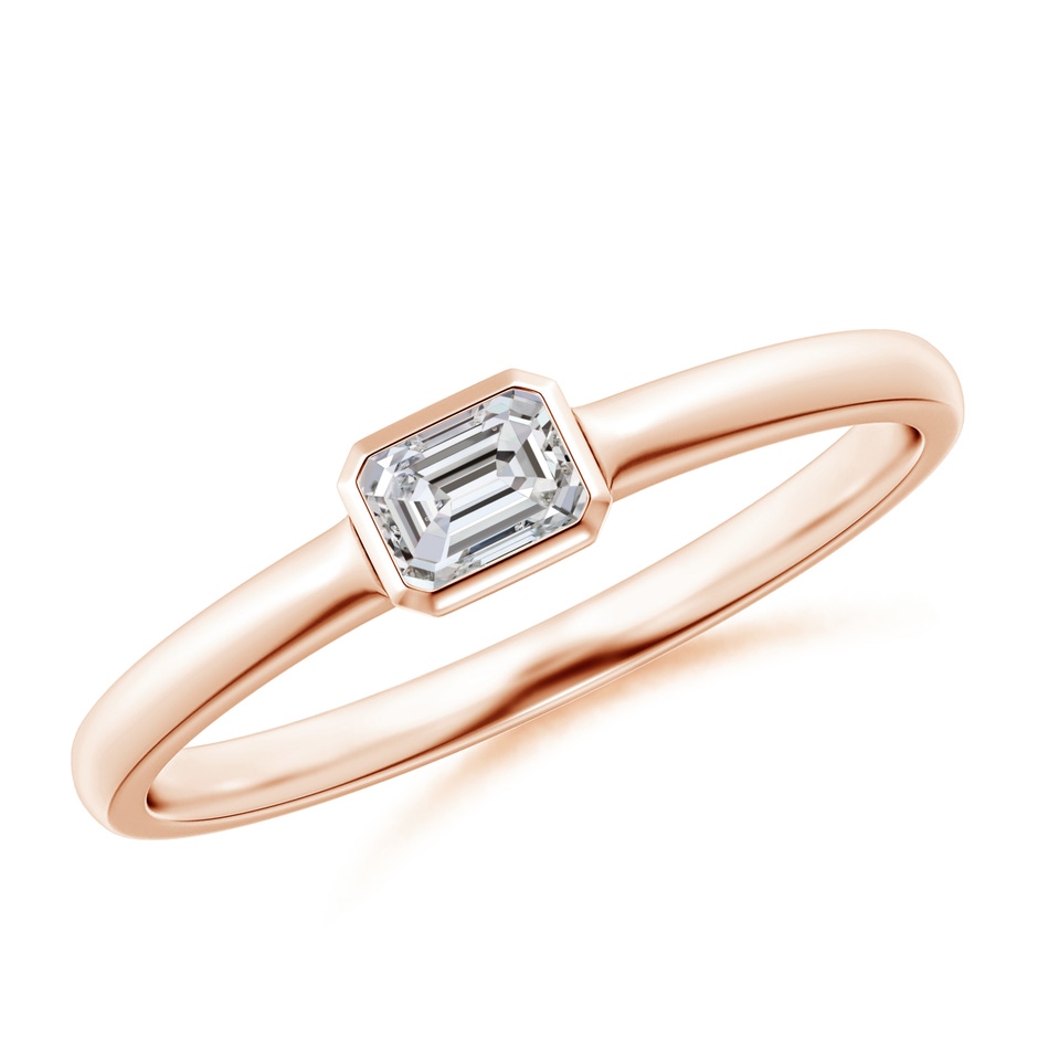 4x3mm IJI1I2 East-West Emerald-Cut Diamond Solitaire Ring in Bezel Setting in Rose Gold 