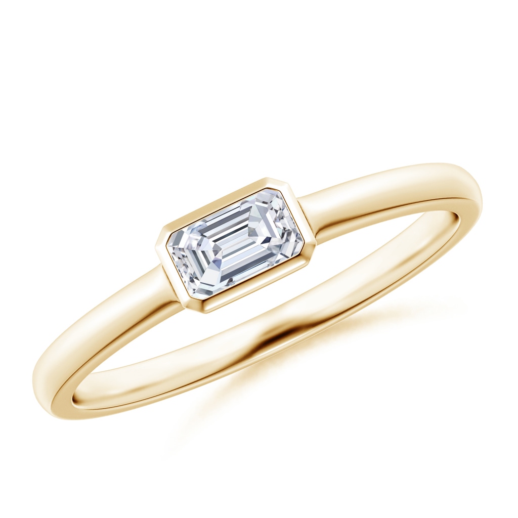 5x3mm GVS2 East-West Emerald-Cut Diamond Solitaire Ring in Bezel Setting in Yellow Gold