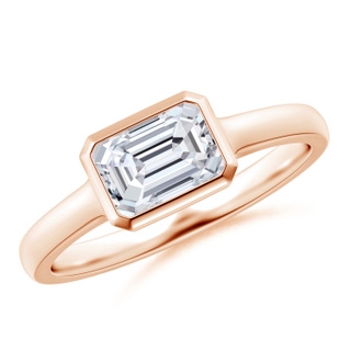 7x5mm HSI2 East-West Emerald-Cut Diamond Solitaire Ring in Bezel Setting in 18K Rose Gold