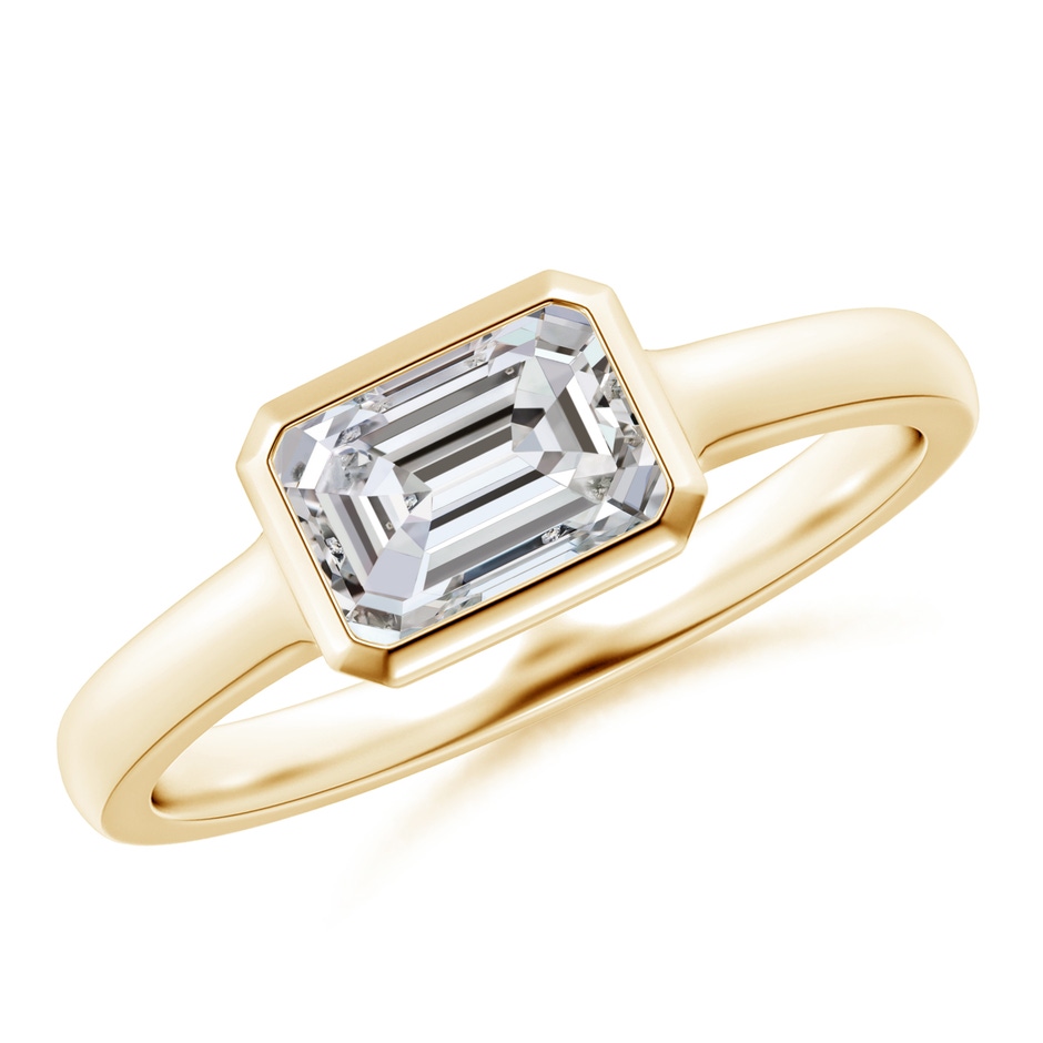7x5mm IJI1I2 East-West Emerald-Cut Diamond Solitaire Ring in Bezel Setting in Yellow Gold 