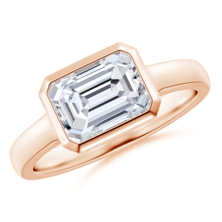 8.5x6.5mm HSI2 East-West Emerald-Cut Diamond Solitaire Ring in Bezel Setting in 18K Rose Gold