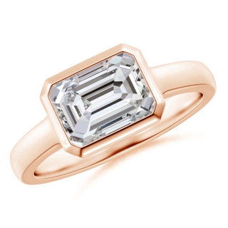 8.5x6.5mm IJI1I2 East-West Emerald-Cut Diamond Solitaire Ring in Bezel Setting in 18K Rose Gold