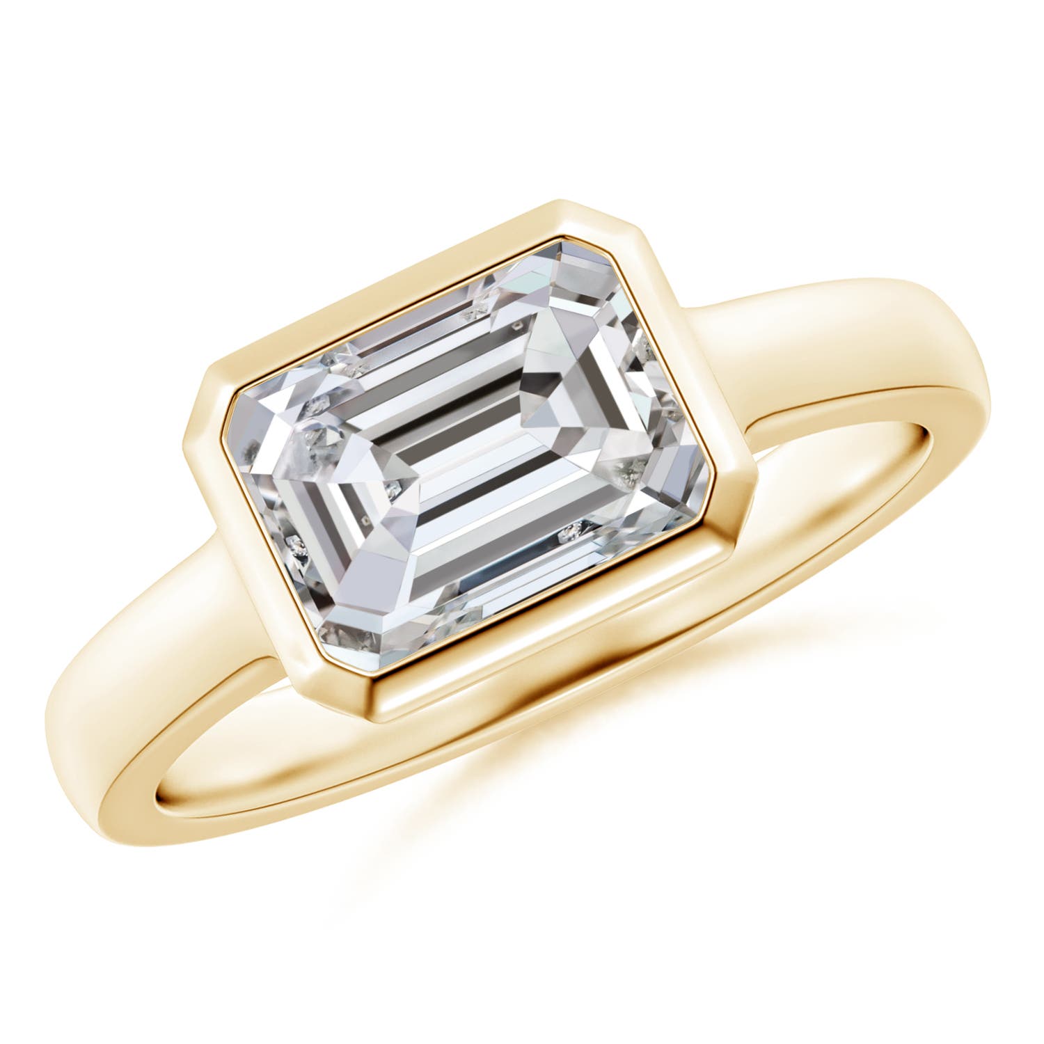8.5x6.5mm IJI1I2 East-West Emerald-Cut Diamond Solitaire Ring in Bezel Setting in 18CT Yellow Gold