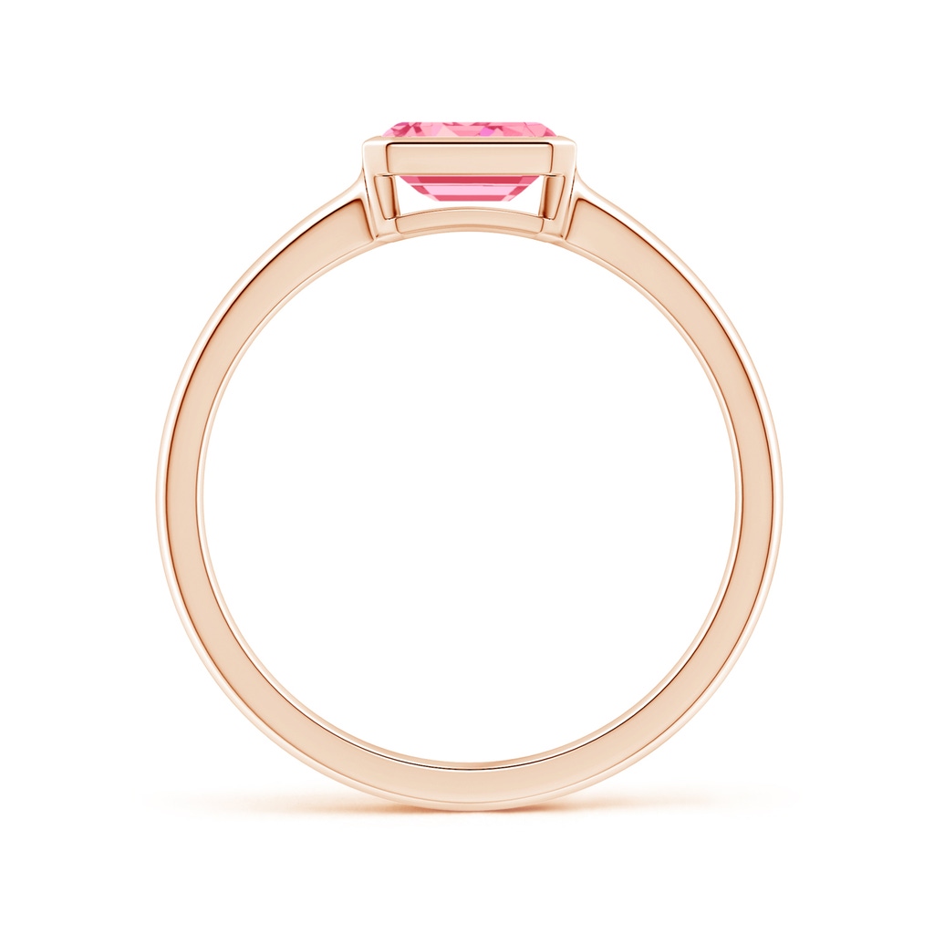 6x4mm AAAA East-West Emerald-Cut Fancy Intense Pink Diamond Solitaire Ring in Bezel Setting in Rose Gold - side 199