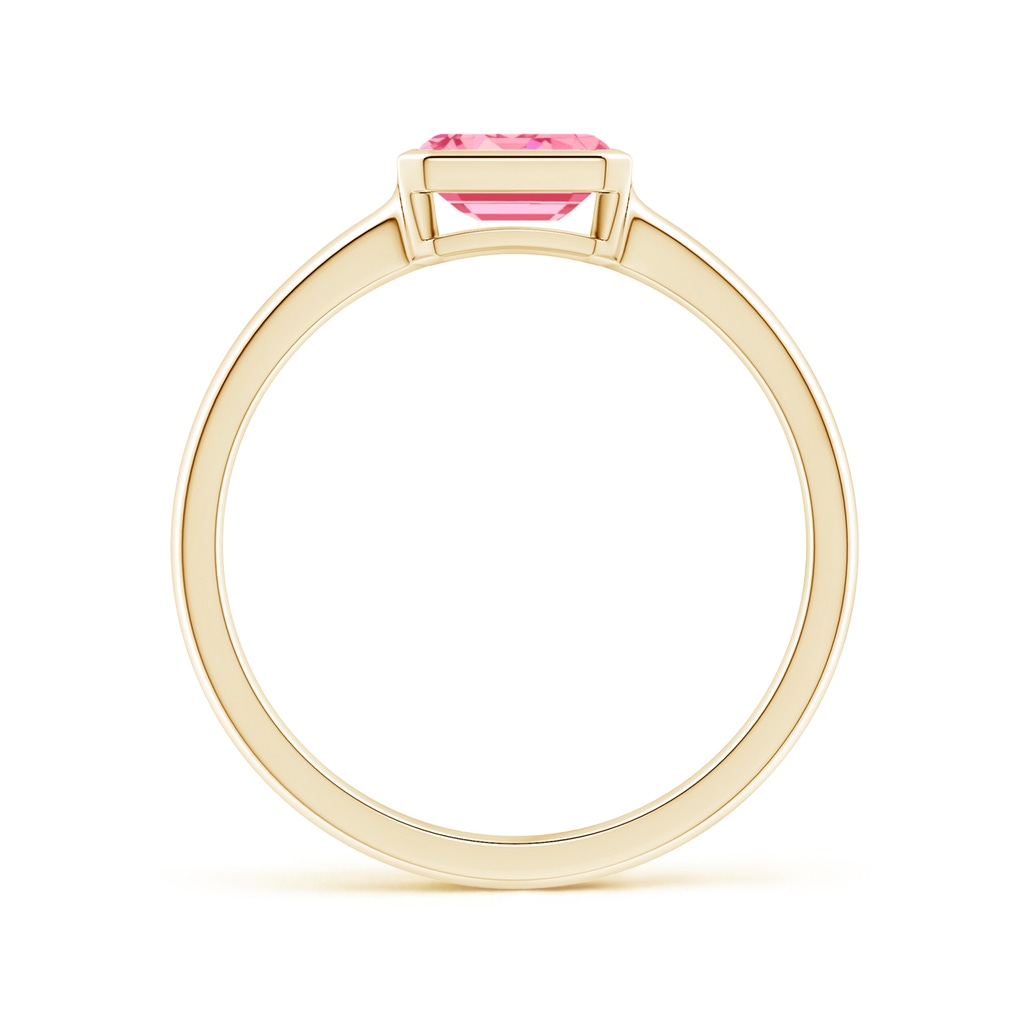6x4mm AAAA East-West Emerald-Cut Fancy Intense Pink Diamond Solitaire Ring in Bezel Setting in Yellow Gold - side 199