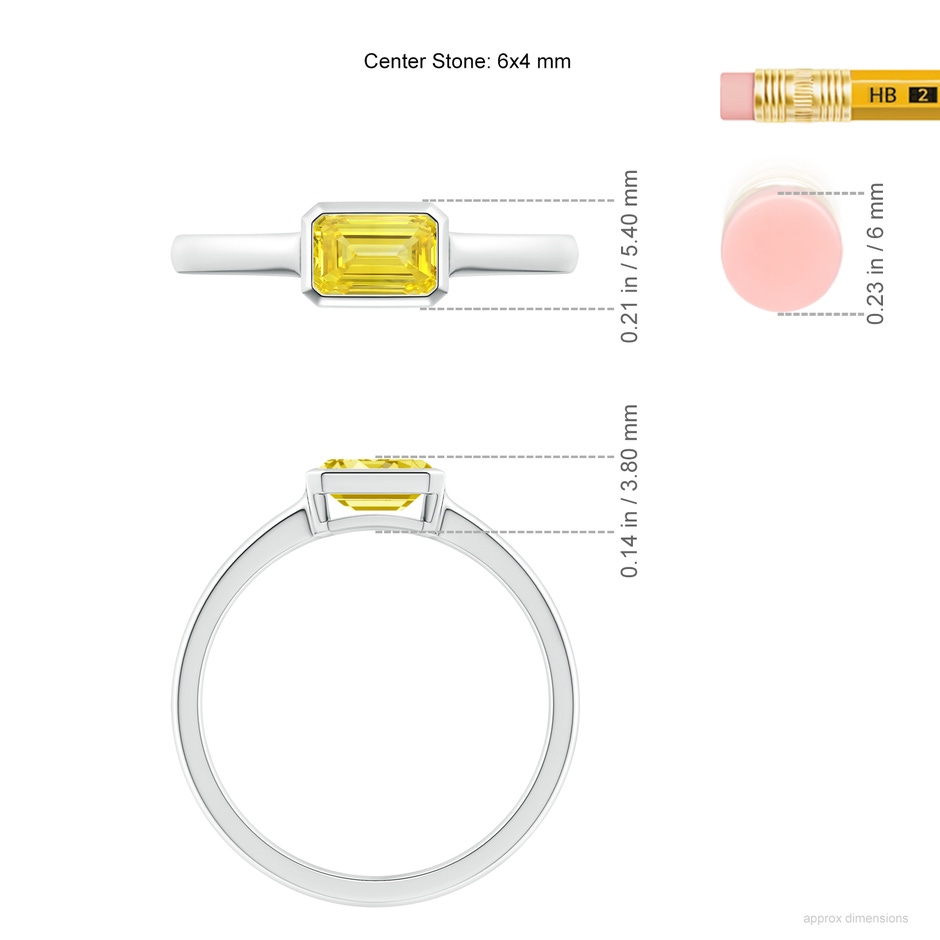 6x4mm AAAA East-West Emerald-Cut Fancy Intense Yellow Diamond Solitaire Ring in Bezel Setting in P950 Platinum ruler