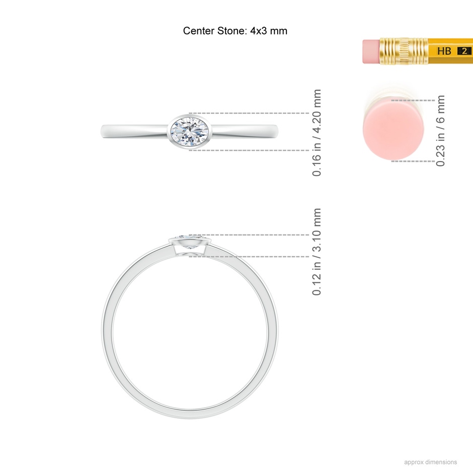 4x3mm GVS2 East-West Oval Diamond Solitaire Ring in Bezel Setting in White Gold ruler
