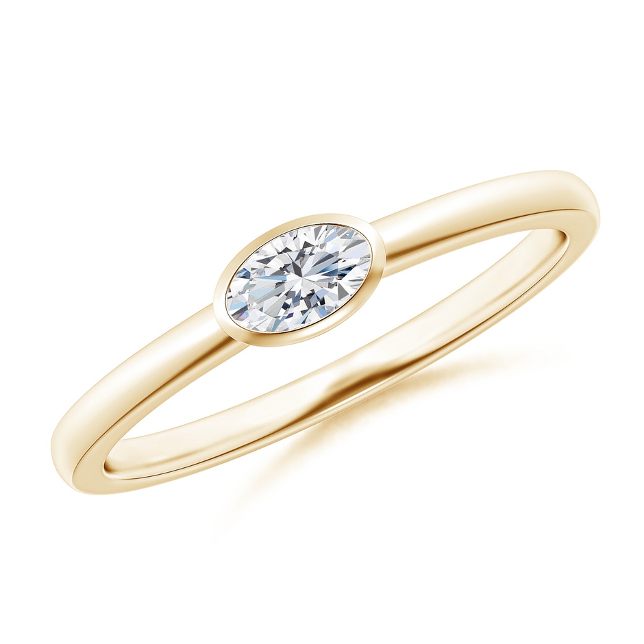 5x3mm GVS2 East-West Oval Diamond Solitaire Ring in Bezel Setting in Yellow Gold 