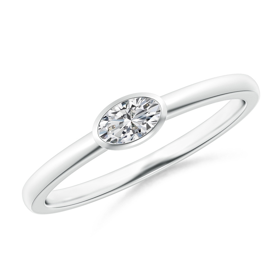 5x3mm HSI2 East-West Oval Diamond Solitaire Ring in Bezel Setting in White Gold 