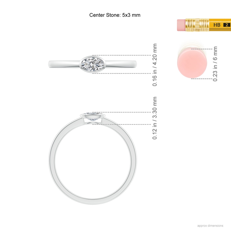 5x3mm HSI2 East-West Oval Diamond Solitaire Ring in Bezel Setting in White Gold ruler