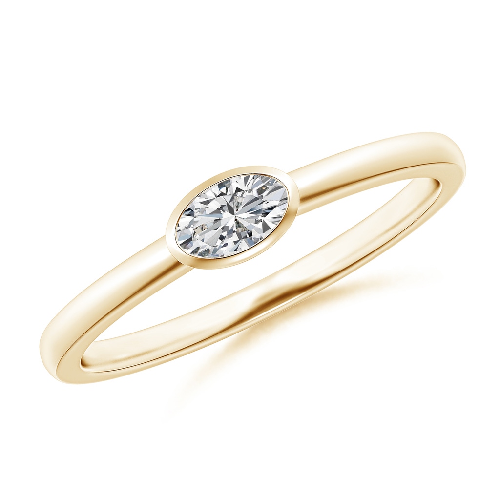 5x3mm HSI2 East-West Oval Diamond Solitaire Ring in Bezel Setting in Yellow Gold