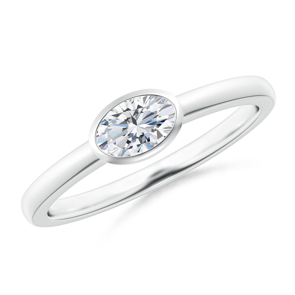 6x4mm GVS2 East-West Oval Diamond Solitaire Ring in Bezel Setting in White Gold