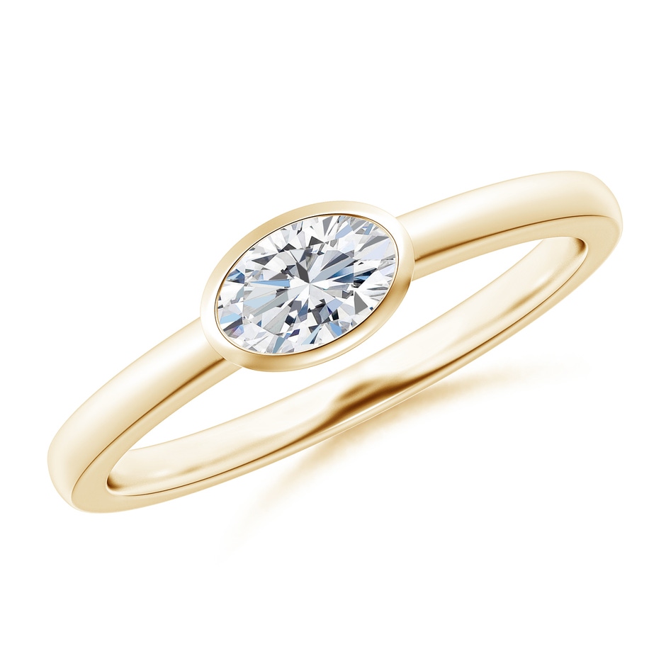 6x4mm GVS2 East-West Oval Diamond Solitaire Ring in Bezel Setting in Yellow Gold 