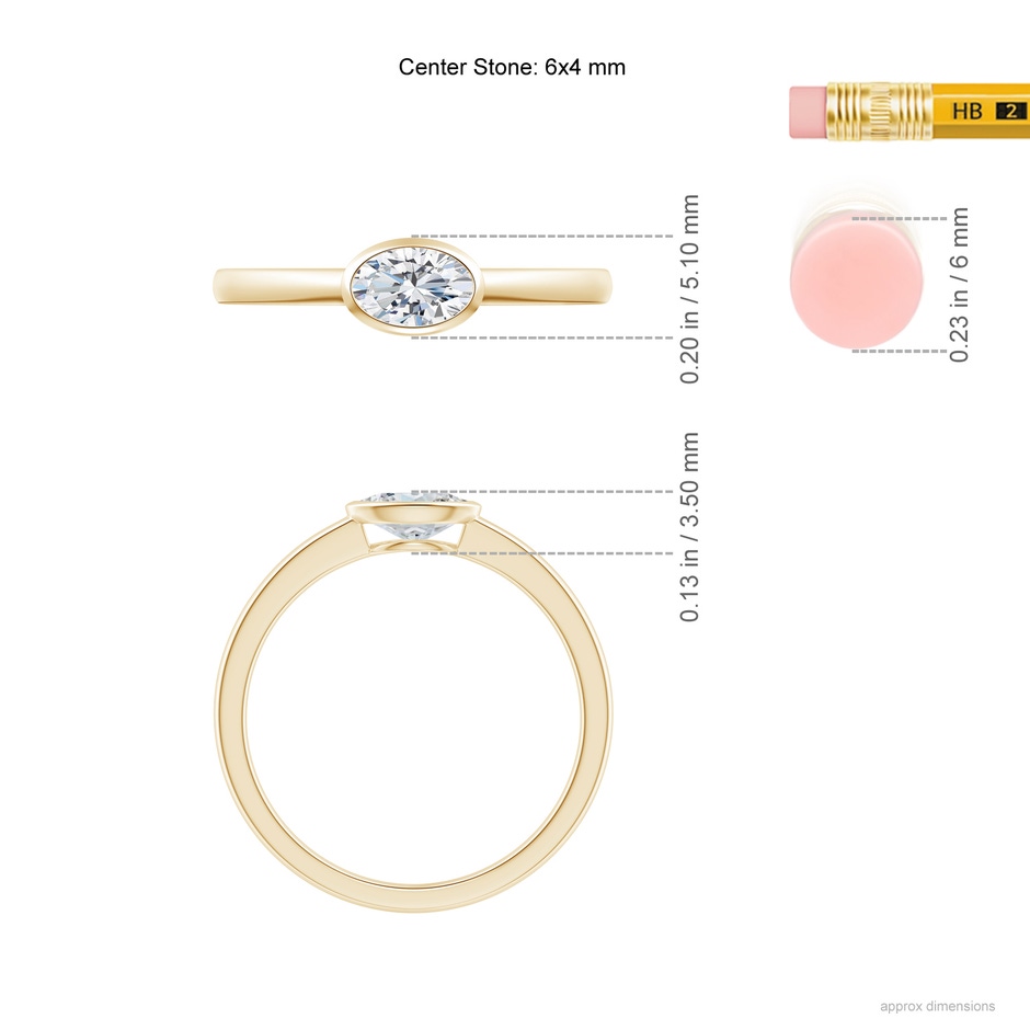 6x4mm GVS2 East-West Oval Diamond Solitaire Ring in Bezel Setting in Yellow Gold ruler