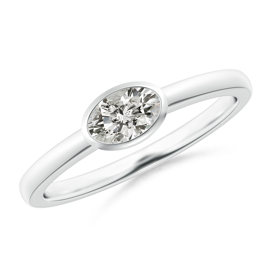 6x4mm KI3 East-West Oval Diamond Solitaire Ring in Bezel Setting in White Gold 