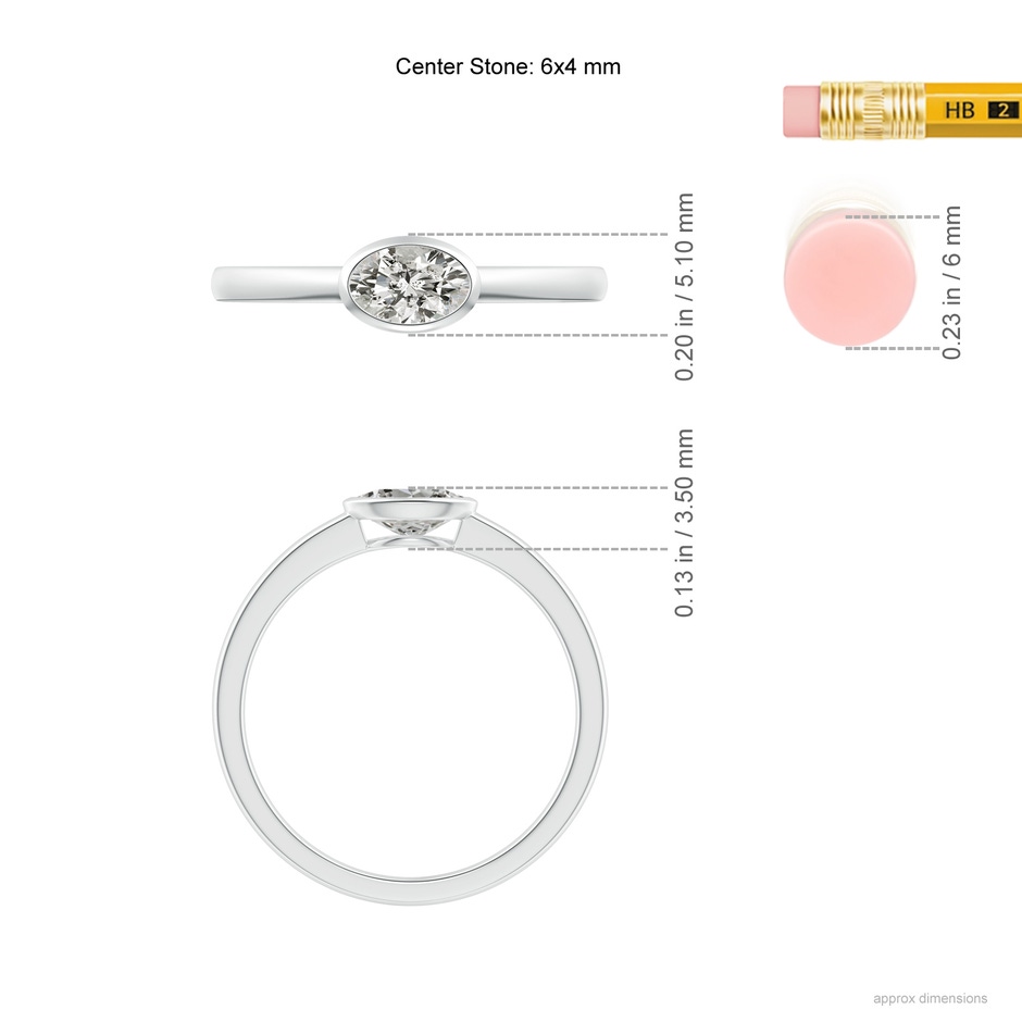 6x4mm KI3 East-West Oval Diamond Solitaire Ring in Bezel Setting in White Gold ruler