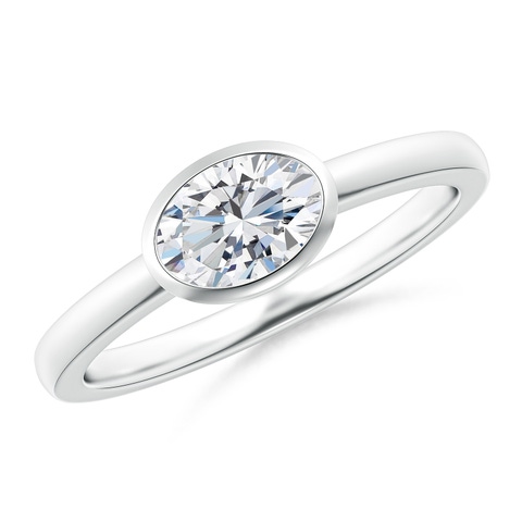 7x5mm GVS2 East-West Oval Diamond Solitaire Ring in Bezel Setting in White Gold