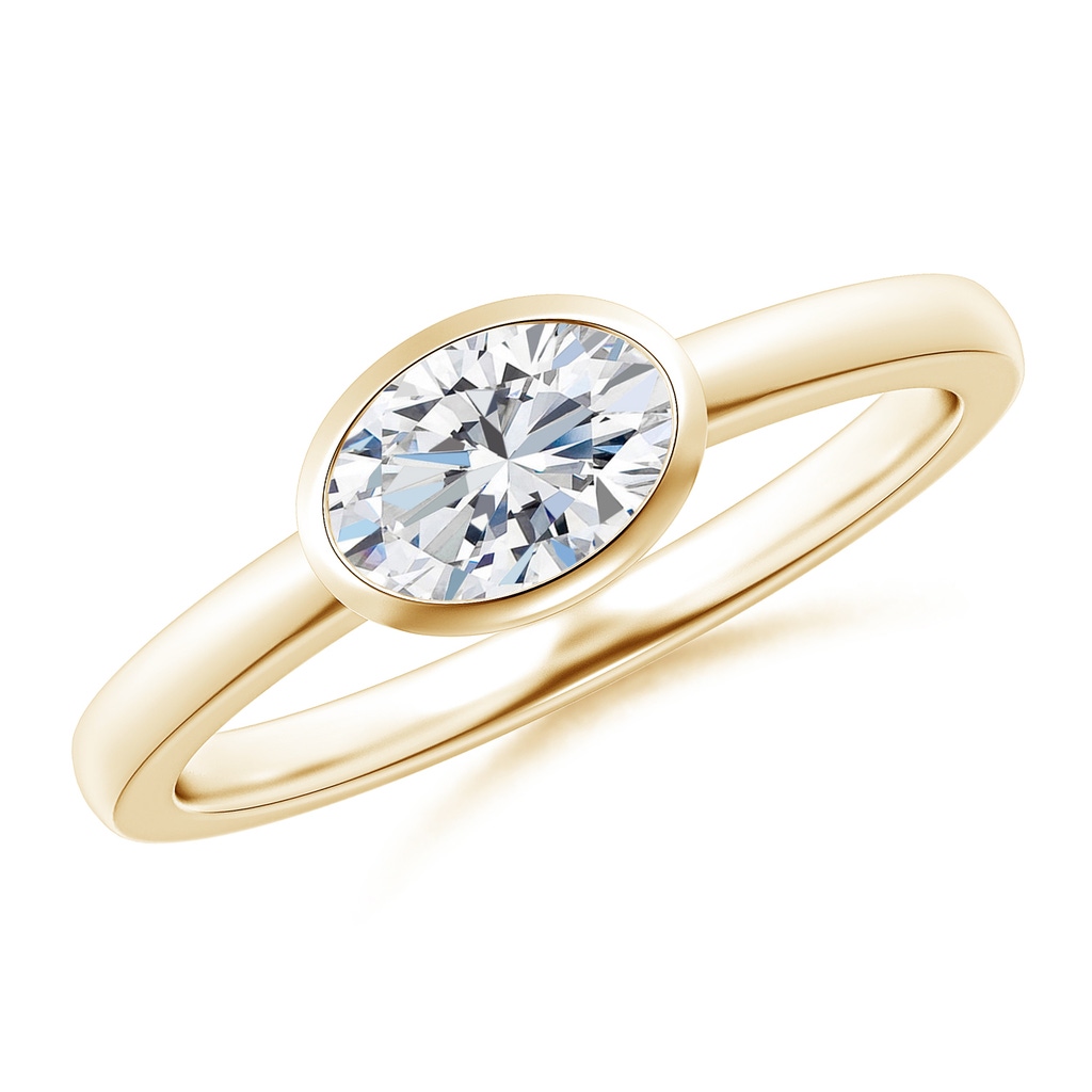 7x5mm GVS2 East-West Oval Diamond Solitaire Ring in Bezel Setting in Yellow Gold